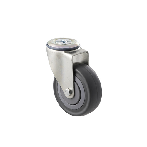140kg Rated Industrial Castor - Grey Rubber Wheel - 100mm - Bolt Hole Swivel - Ball Bearing