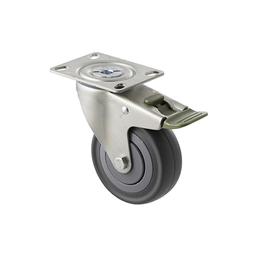 140kg Rated Industrial Castor - Grey Rubber Wheel - 100mm - Plate Directional Lock - Ball Bearing - ISO