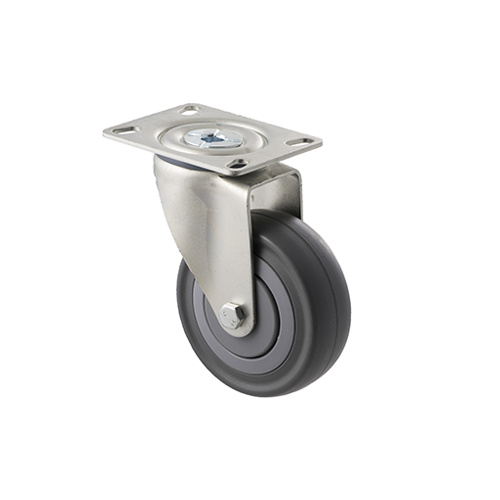 140kg Rated Industrial Castor - Grey Rubber Wheel - 100mm - Plate Swivel - Ball Bearing - NA