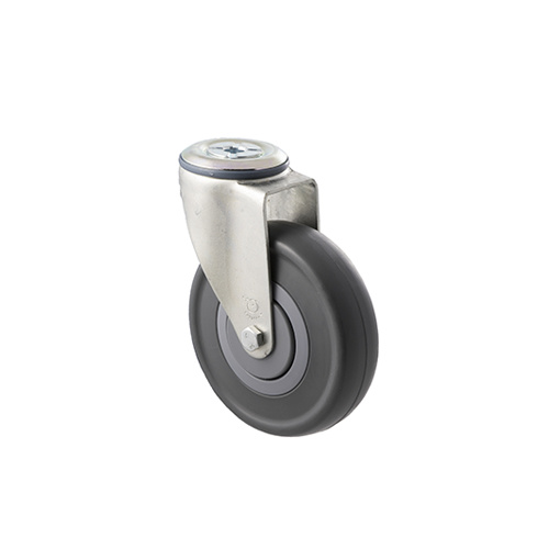 150kg Rated Industrial Castor - Grey Rubber Wheel - 125mm - Bolt Hole Swivel - Ball Bearing