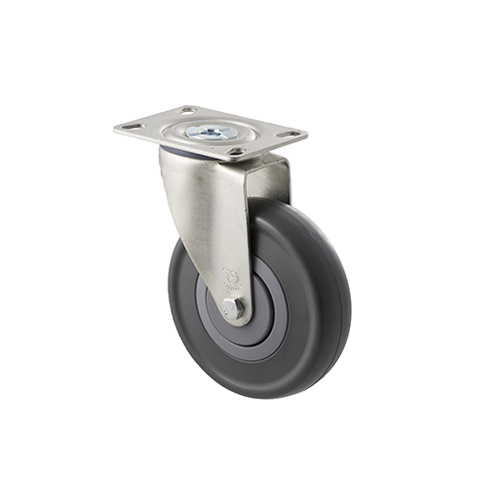150kg Rated Industrial Castor - Grey Rubber Wheel - 125mm - Plate Swivel - Ball Bearing - ISO