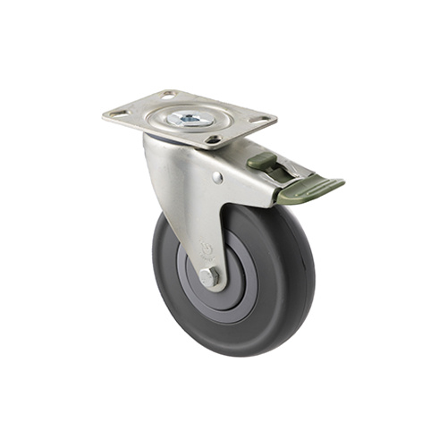 150kg Rated Industrial Castor - Grey Rubber Wheel - 125mm - Swivel With Brakee - Ball Bearing - ISO
