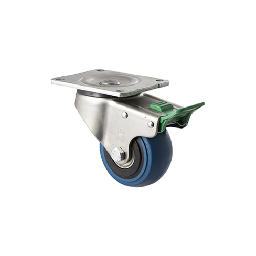 300kg Rated Industrial Hi Resilience Castor - Rubber Wheel- 100mm - Plate Direction Lock - Ball Bearing - ISO