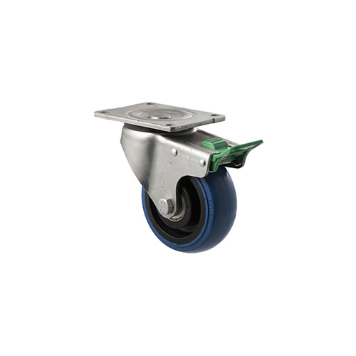 350kg Rated Industrial Hi Resilience Castor - Rubber Wheel- 125mm - Plate Direction Lock - Ball Bearing - ISO