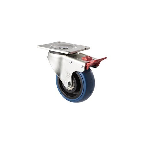 350kg Rated Industrial Hi Resilience Castor - Rubber Wheel- 125mm - Plate Brake - Ball Bearing - ISO