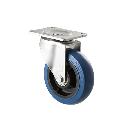 400kg Rated Industrial Hi Resilience Castor - Rubber Wheel - 150mm - Plate Swivel - Ball Bearing - ISO