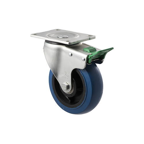 400kg Rated Industrial Hi Resilience Castor - Rubber Wheel - 150mm - Plate Direction Lock - Ball Bearing - NA
