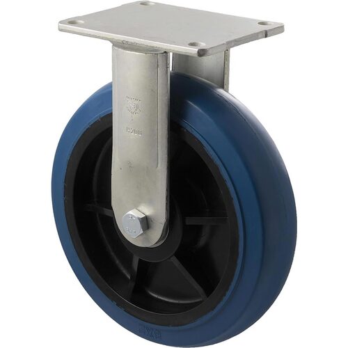 400kg Rated Industrial Hi Resilience Castor - Rubber Wheel - 200mm - Plate Fixed - Ball Bearing - ISO