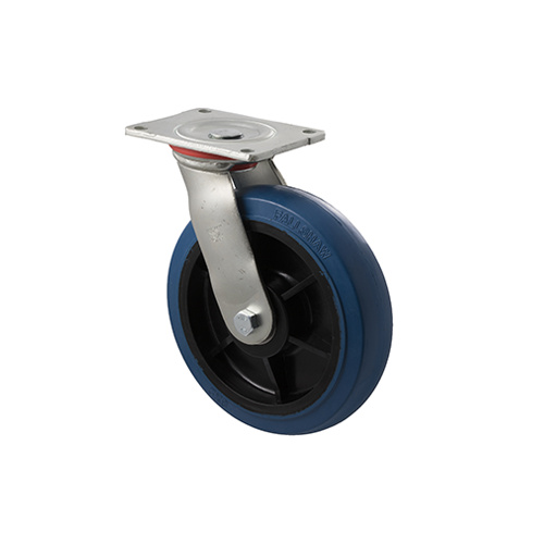 400kg Rated Industrial Hi Resilience Castor - Rubber Wheel - 200mm - Plate Swivel - Ball Bearing - NA