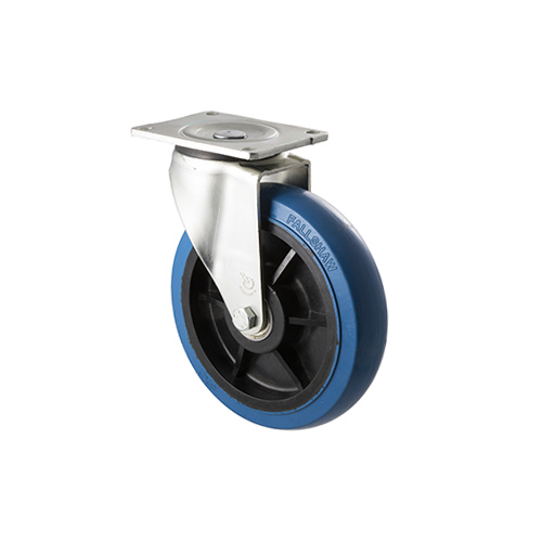 400kg Rated Industrial Hi Resilience Castor - Rubber Wheel - 200mm - Plate Swivel - Ball Bearing - ISO