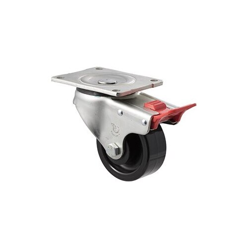 350kg Rated Industrial Castor - Nylon Wheel - 100mm - Plate Brake - Plain Bearing - NA