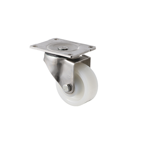 350kg Rated Stainless Steel Heavy Duty Castor - White Nylon Wheel - 100mm - Plate Swivel - Plain Bearing - NA