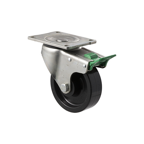 400kg Rated Industrial Castor - Nylon Wheel - 125mm - Plate Direction Lock - Plain Bearing - ISO