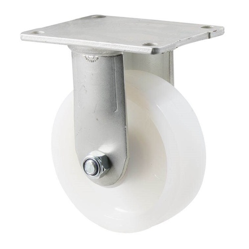 380kg Rated Stainless Steel Heavy Duty Castor - White Nylon Wheel - 125mm - Plate Fixed - Plain Bearing - NA