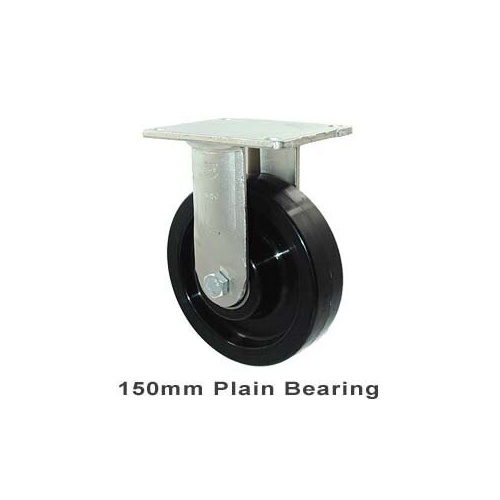 450kg Rated Industrial Castor - Nylon Wheel - 150mm - Plate Fixed - Plain Bearing - NA