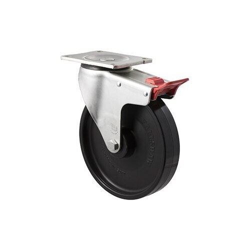 450kg Rated Industrial Castor - Nylon Wheel - 200mm - Plate Brake - Plain Bearing - ISO