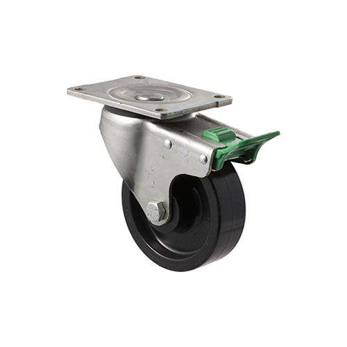 400kg Rated Industrial Castor - Nylon Wheel - 125mm - Plate Direction Lock - Roller Bearing - ISO