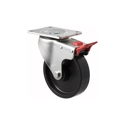 450kg Rated Industrial Castor - Nylon Wheel - 150mm - Plate Brake - Roller Bearing - ISO