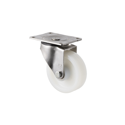 380kg Rated Stainless Steel Heavy Duty Castor - White Nylon Wheel - 125mm - Plate Swivel - Roller Bearing - NA