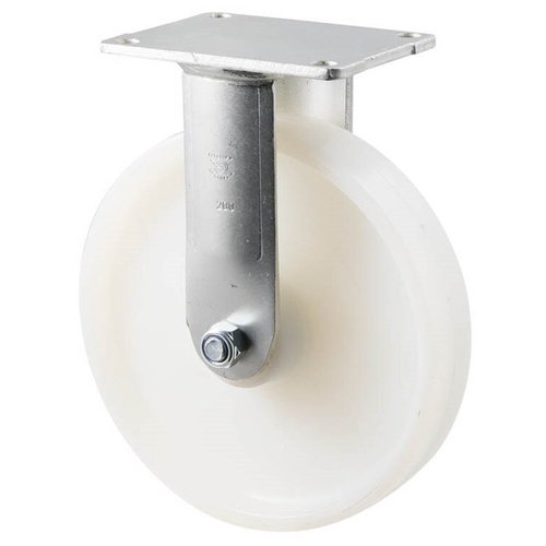 500kg Rated Stainless Steel Heavy Duty Castor - White Nylon Wheel - 200mm - Plate Fixed - Roller Bearing - NA