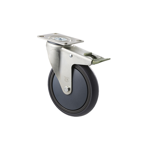 200kg Rated Industrial Castor - Grey Rubber Wheel - 150mm - Plate Directional Lock - Plain Bearing - NA