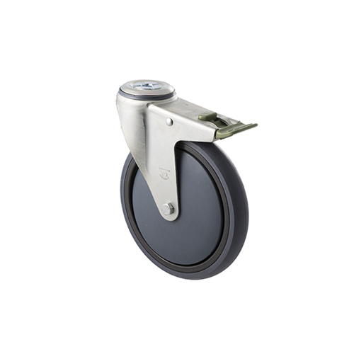 200kg Rated Industrial Castor - Grey Rubber Wheel - 175mm - Bolt Hole Directional Lock - Plain Bearing
