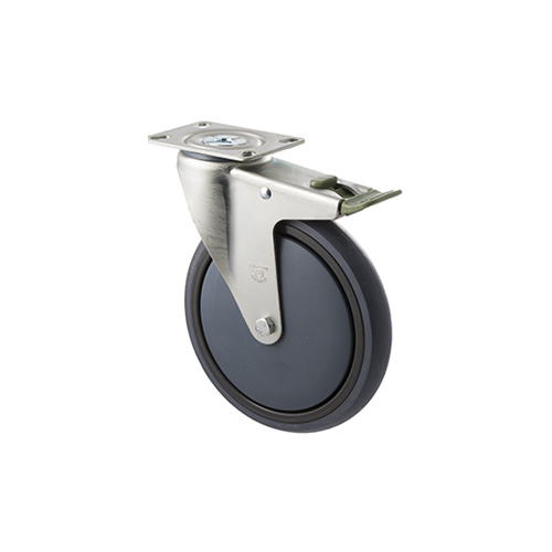 200kg Rated Industrial Castor - Grey Rubber Wheel - 175mm - Plate Directional Lock - Plain Bearing - ISO