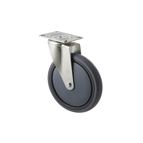 200kg Rated Industrial Castor - Grey Rubber Wheel - 175mm - Plate Swivel - Plain Bearing - NA