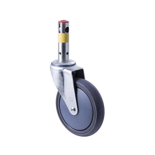 180kg Rated Industrial Central Locking Castor - Grey Rubber Wheel - 150mm - Total Brake - Ball Bearing