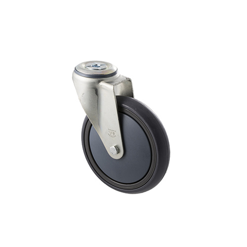 200kg Rated Industrial Castor - Grey Rubber Wheel - 150mm - Bolt Hole Swivel - Ball Bearing
