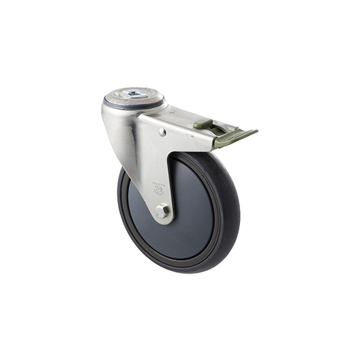 200kg Rated Industrial Castor - Grey Rubber Wheel - 150mm - Bolt Hole Directional Lock - Ball Bearing