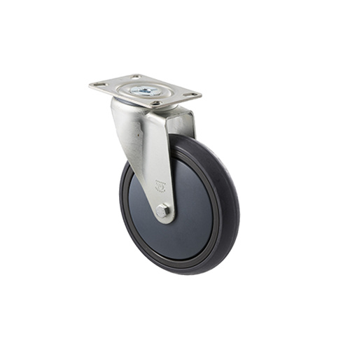 200kg Rated Industrial Castor - Grey Rubber Wheel - 150mm - Plate Swivel - Ball Bearing - NA