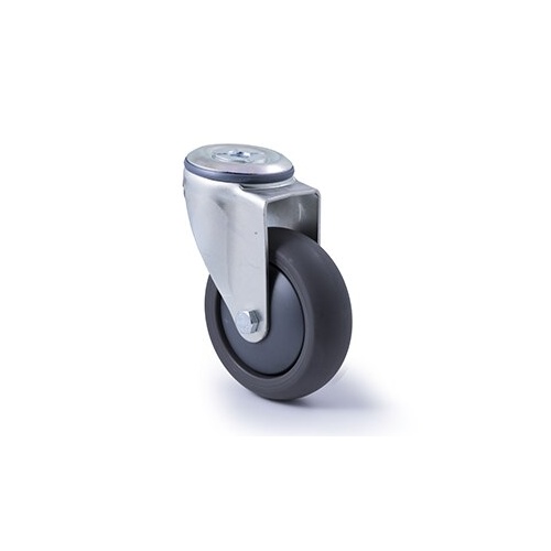 200kg Rated Industrial Castor - Polyurethane Wheel - 100mm - Bolt Hole Swivel - Ball Bearing
