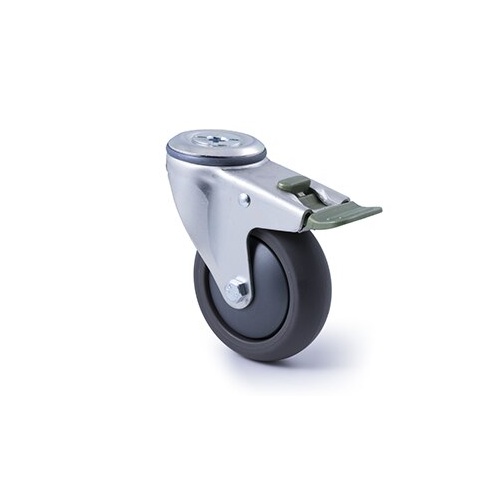 200kg Rated Industrial Castor - Polyurethane Wheel - 100mm - Bolt Hole Direction Lock - Ball Bearing
