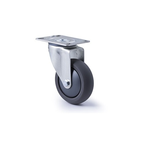 200kg Rated Industrial Castor - Polyurethane Wheel - 100mm - Plate Swivel - Ball Bearing - NA