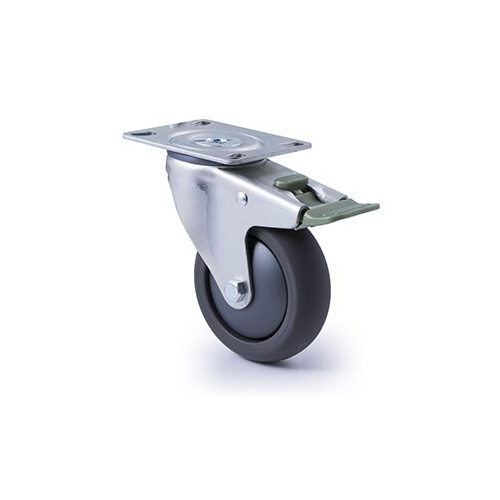 200kg Rated Industrial Castor - Polyurethane Wheel - 100mm - Plate Directional Lock - Ball Bearing - NA