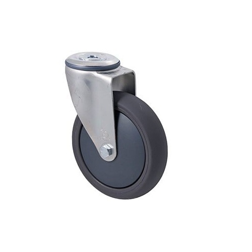 200kg Rated Industrial Castor - Polyurethane Wheel - 125mm - Bolt Hole Swivel - Ball Bearing
