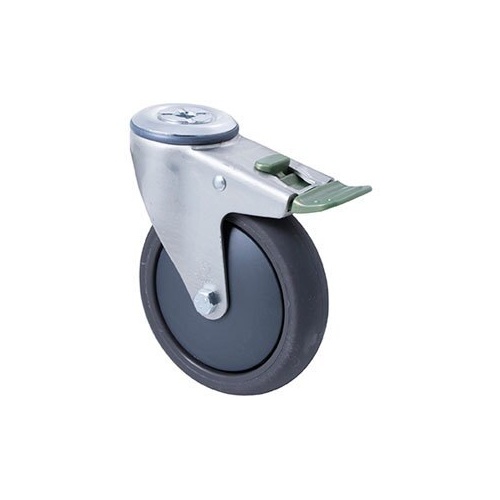 200kg Rated Industrial Castor - Polyurethane Wheel - 125mm - Bolt Hole Direction Lock - Ball Bearing
