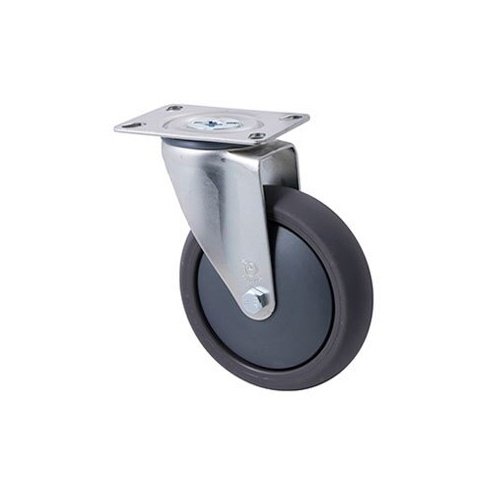 200kg Rated Industrial Castor - Polyurethane Wheel - 125mm - Plate Swivel - Ball Bearing - NA