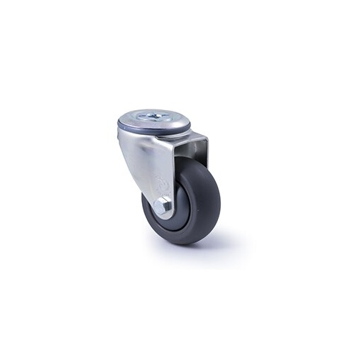 200kg Rated Industrial Castor - Polyurethane Wheel - 75mm - Bolt Hole Swivel - Ball Bearing