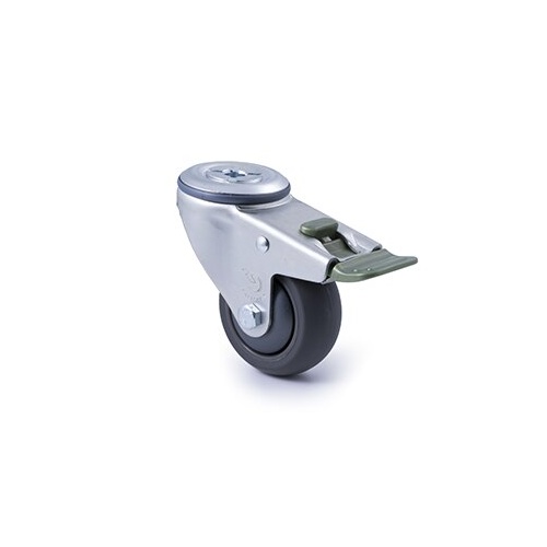 200kg Rated Industrial Castor - Polyurethane Wheel - 75mm - Bolt Hole Direction Lock - Ball Bearing