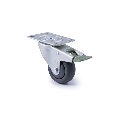 200kg Rated Industrial Castor - Polyurethane Wheel - 75mm - Plate Directional Lock - Ball Bearing - ISO