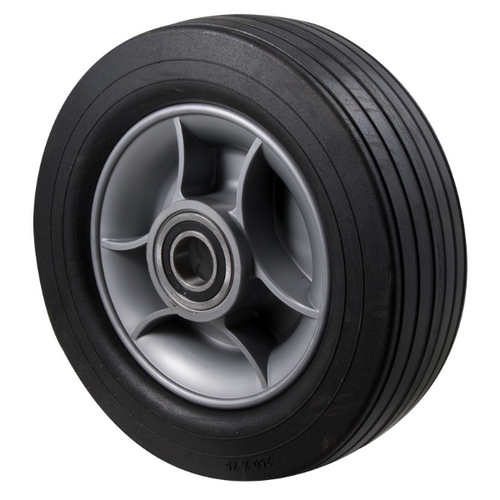 180kg Rated Industrial Black Rubber Wheel - 250 x 75mm - 20mm Precision Ball Bearing