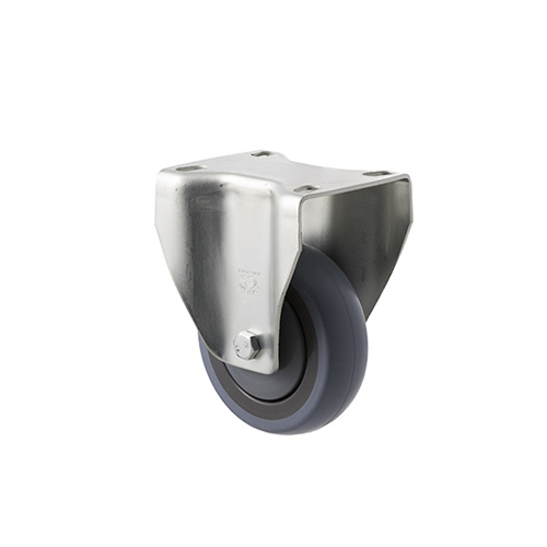 100kg Rated Industrial Castor - Grey Rubber Wheel - 100mm - Plate Fixed - Ball Bearing - ISO