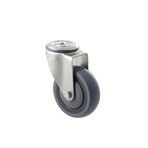 100kg Rated Industrial Castor - Grey Rubber Wheel - 100mm - Bolt Hole Swivel - Ball Bearing