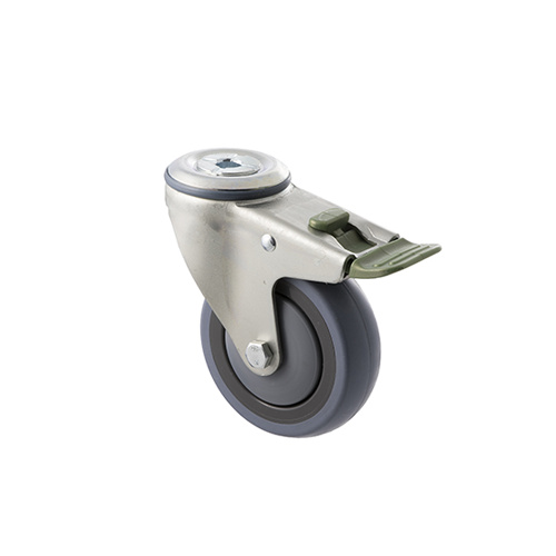 100kg Rated Industrial Castor - Grey Rubber Wheel - 100mm - Bolt Hole Directional Lock - Ball Bearing