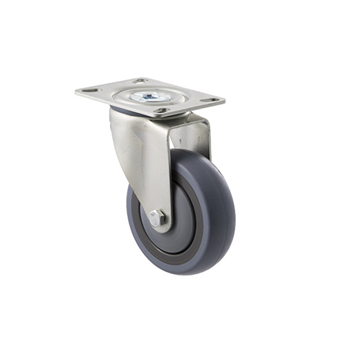 100kg Rated Industrial Castor - Grey Rubber Wheel - 100mm - Plate Swivel - Ball Bearing - ISO