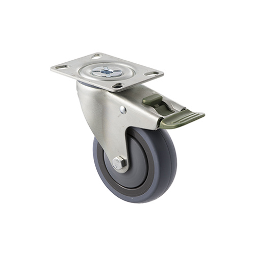 100kg Rated Industrial Castor - Grey Rubber Wheel - 100mm - Plate Directional Lock - Ball Bearing - ISO