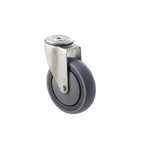100kg Rated Industrial Castor - Grey Rubber Wheel - 125mm - Bolt Hole Swivel - Ball Bearing