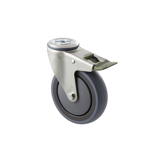 100kg Rated Industrial Castor - Grey Rubber Wheel - 125mm - Bolt Hole Directional Lock - Ball Bearing